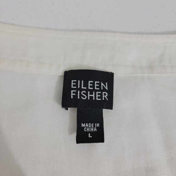 Eileen Fisher White Linen Jacket Sz L Button Up Long Sleeve Pockets Lightweight - Picture 5 of 14